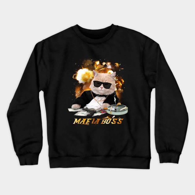 FUNNY MAFIA BOSS CAT MEME , COOL CASINO GAMBLING MEOWFIA CAT WITH A GUN Crewneck Sweatshirt by TareQ-DESIGN